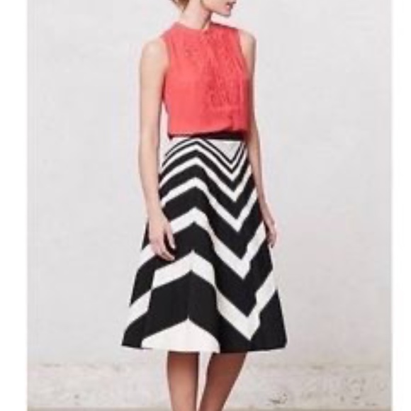 Anthropologie Dresses & Skirts - Anthropologie Meadow Rue Waverly Retro Black White Chevron Stripe Full Skirt